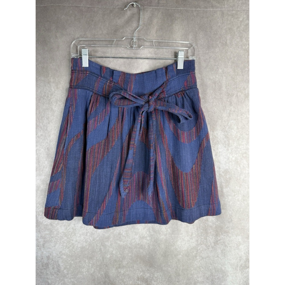 VTG Idra Anthropologie Woven Knit Waist Tie Bow Pleated Skirt In Blue Size 4